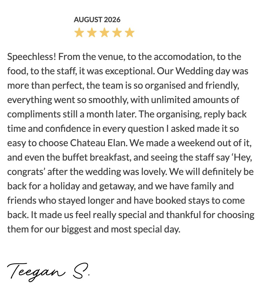 Five-star Easy Weddings review from Teegan S.